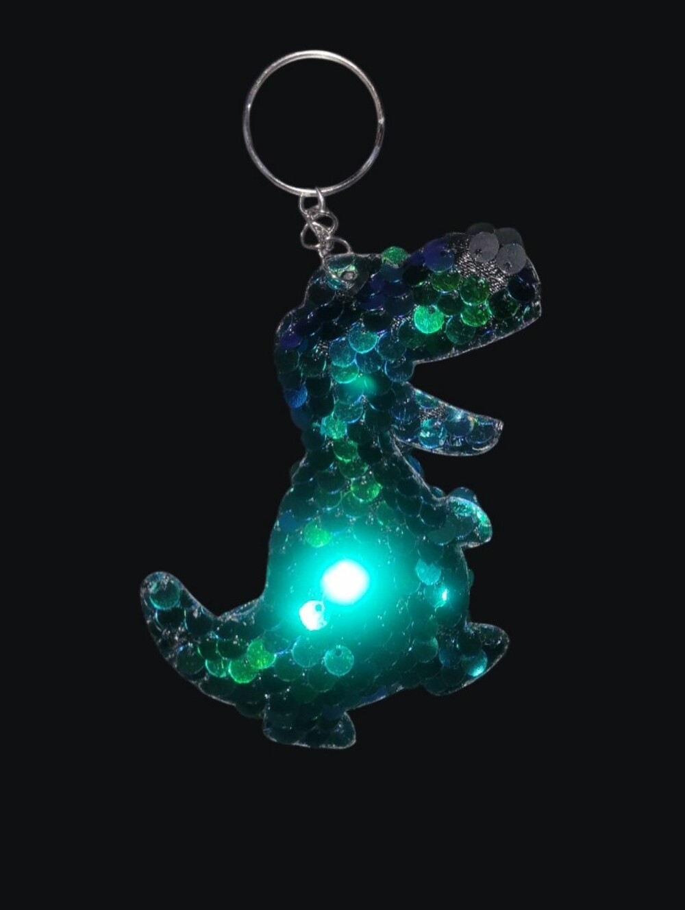 Sequin Dinosaur LED Keychain/Bag Charm - Green